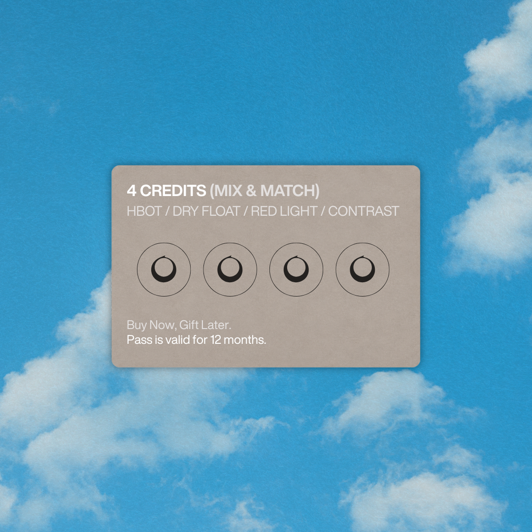 Card with '4 Credits (Mix & Match)' text against a blue sky background