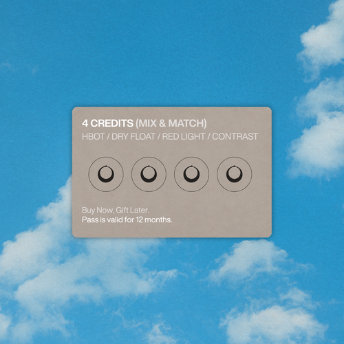 Card with '4 Credits (Mix & Match)' text against a blue sky background