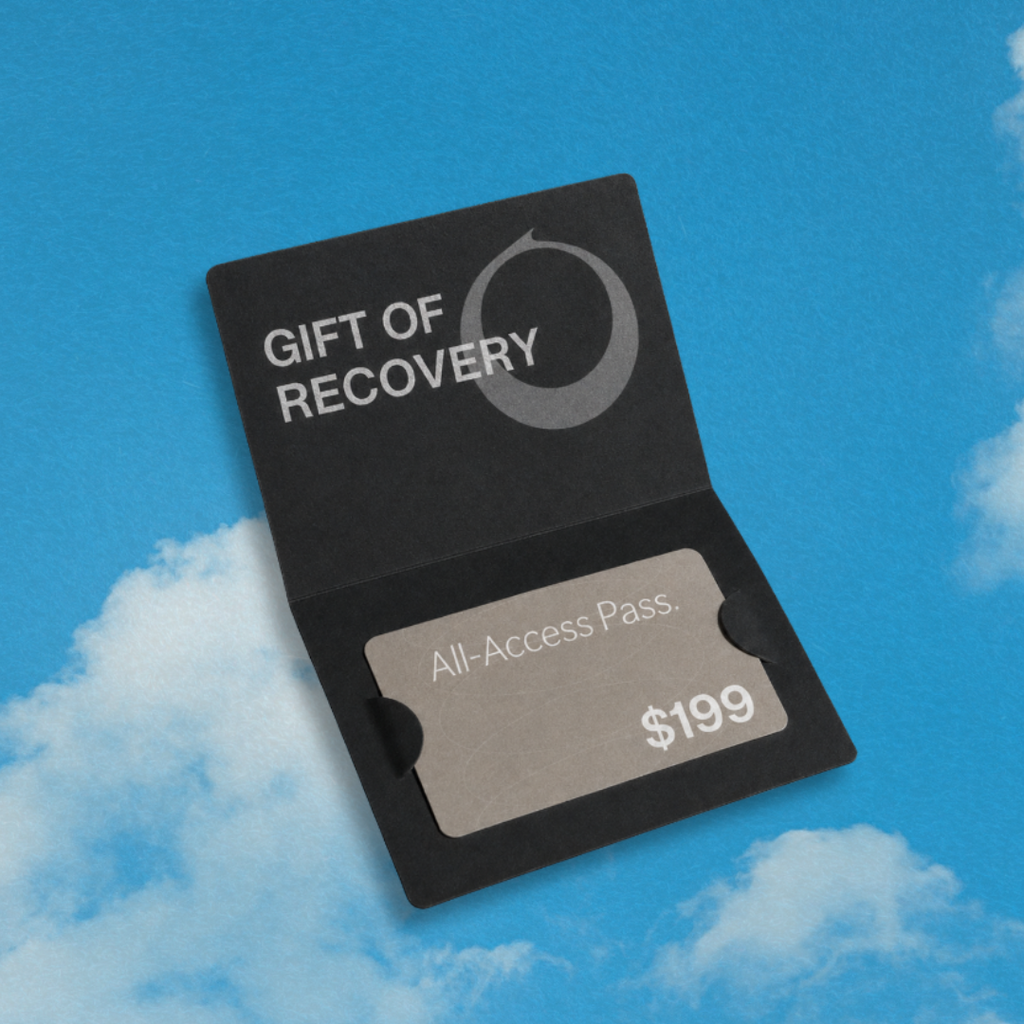 Gift card with 'Gift of Recovery' branding against a blue sky background